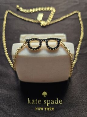 kate spade Gold Necklace with Black Glasses Charm